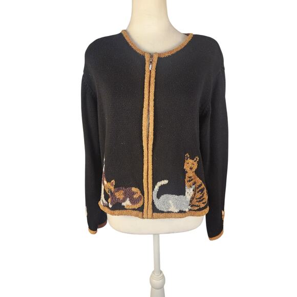 Y2K Christopher & Banks Cat Lady Zip-Up Cardigan Sweater Women's Medium - Picture 1 of 7